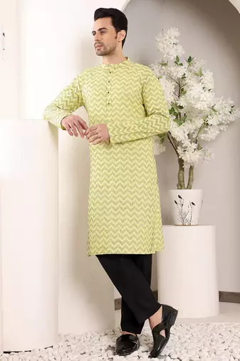 Off white viscose embroidered kurta pajama
