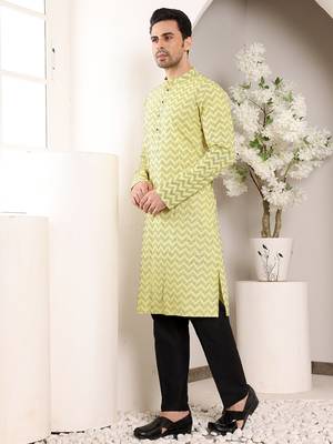 Off white viscose embroidered kurta pajama 4