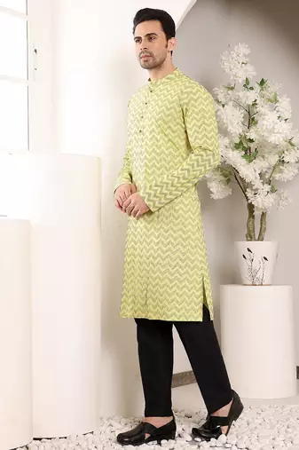Off white viscose embroidered kurta pajama