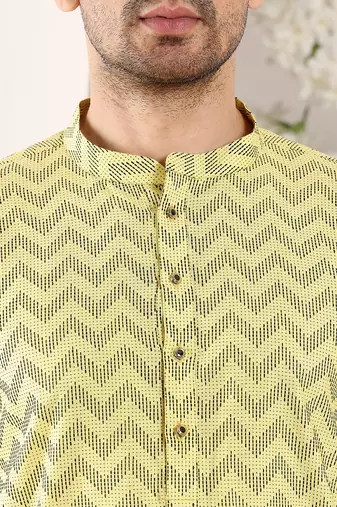 Off white viscose embroidered kurta pajama