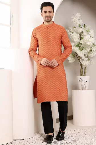 Off white viscose embroidered kurta pajama