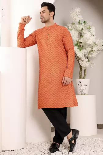 Off white viscose embroidered kurta pajama