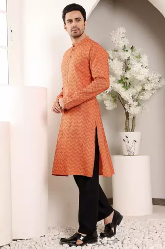 Off white viscose embroidered kurta pajama