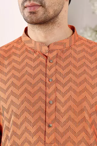 Off white viscose embroidered kurta pajama