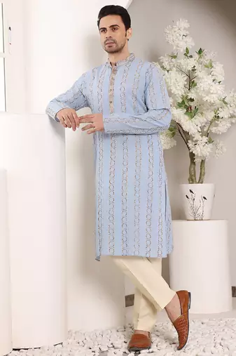 Cream viscose embroidered kurta pajama