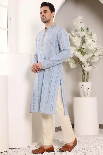 Cream viscose embroidered kurta pajama