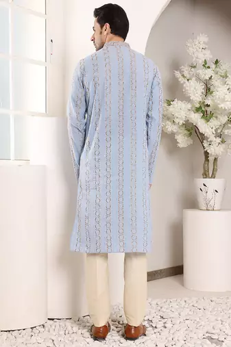 Cream viscose embroidered kurta pajama