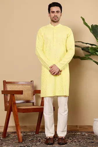 Black cotton embroidered kurta pajama