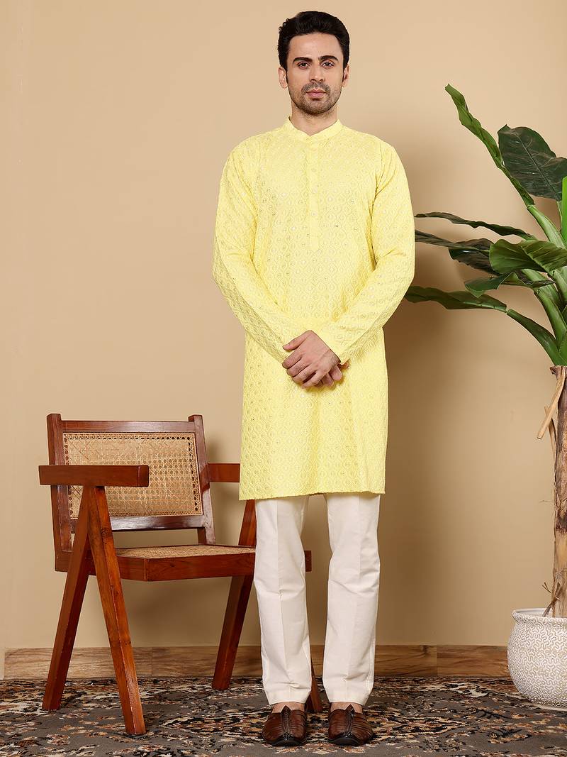 Black cotton embroidered kurta pajama