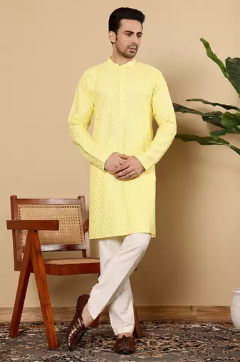 Black cotton embroidered kurta pajama