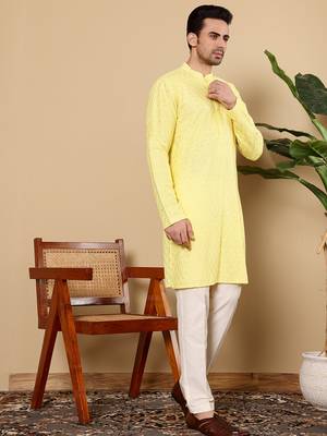 Black cotton embroidered kurta pajama 3