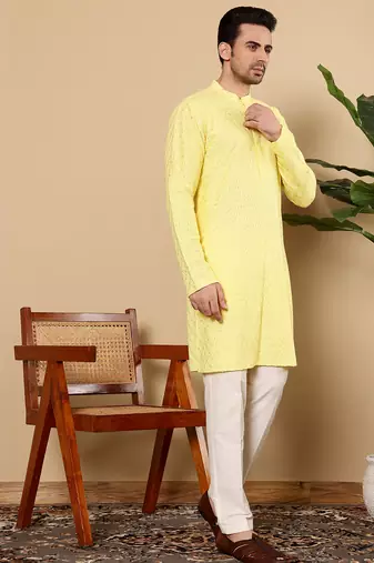 Black cotton embroidered kurta pajama