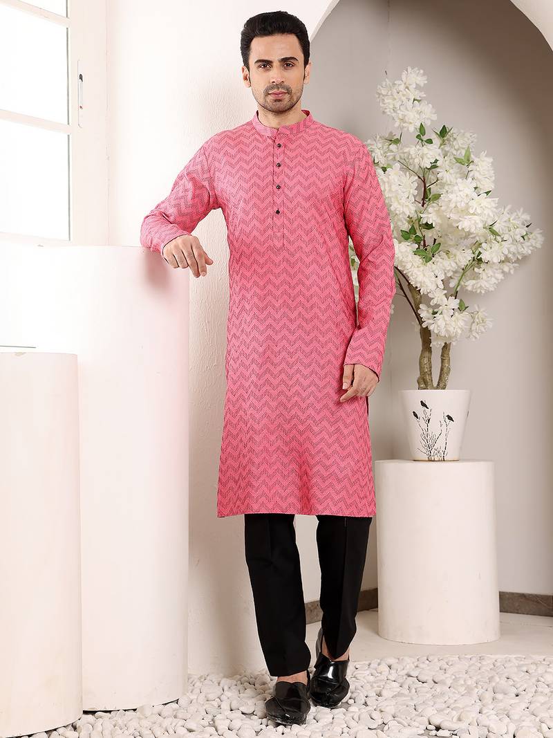 Black cotton embroidered kurta pajama