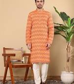 Cream cotton embroidered kurta pajama