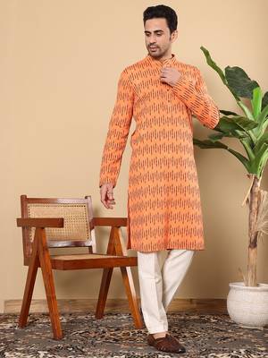 Cream cotton embroidered kurta pajama 2