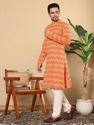 Cream cotton embroidered kurta pajama 3