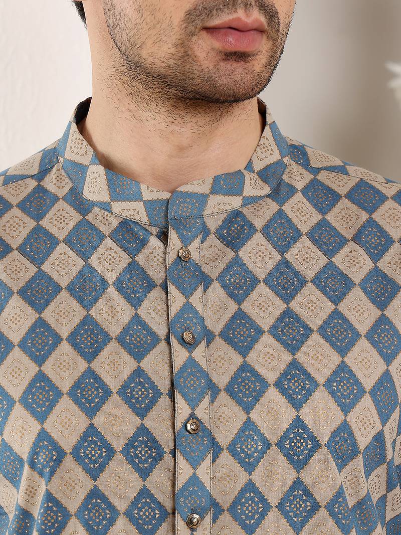 Off white silk embroidered kurta pajama