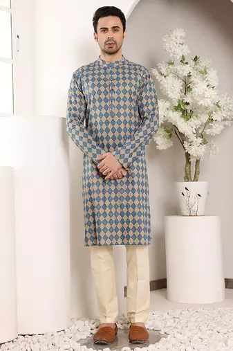 Off white silk embroidered kurta pajama