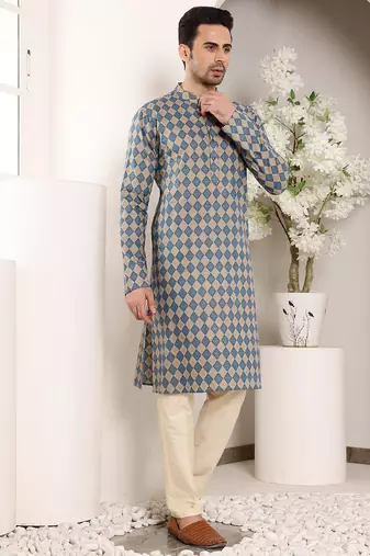 Off white silk embroidered kurta pajama