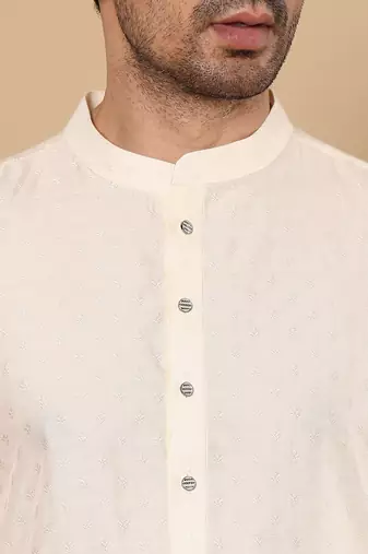 Off white silk embroidered kurta pajama
