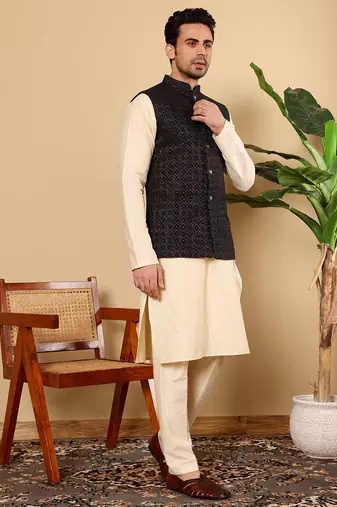 Black cotton embroidered kurta pajama