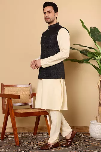 Black cotton embroidered kurta pajama