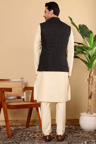 Black cotton embroidered kurta pajama