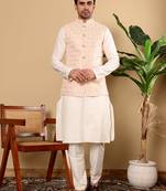 Cream cotton embroidered kurta pajama