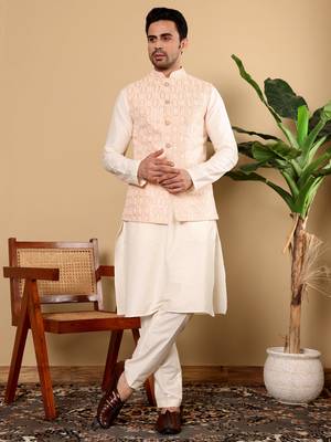 Cream cotton embroidered kurta pajama 2