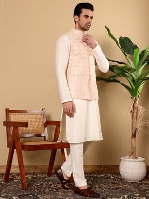 Cream cotton embroidered kurta pajama 3
