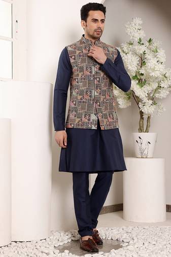 Cream cotton embroidered kurta pajama