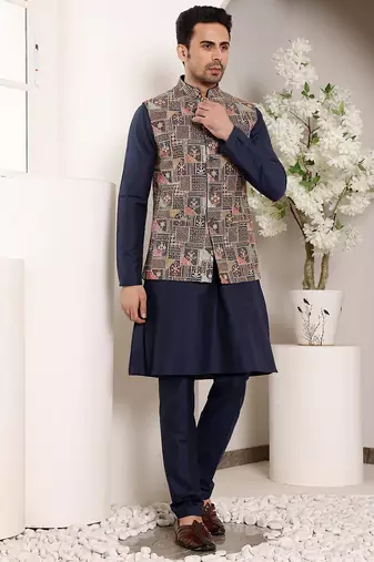 Cream cotton embroidered kurta pajama