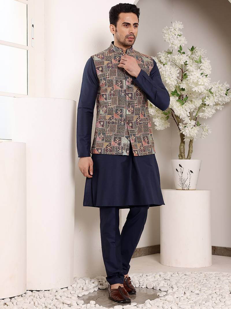 Cream cotton embroidered kurta pajama