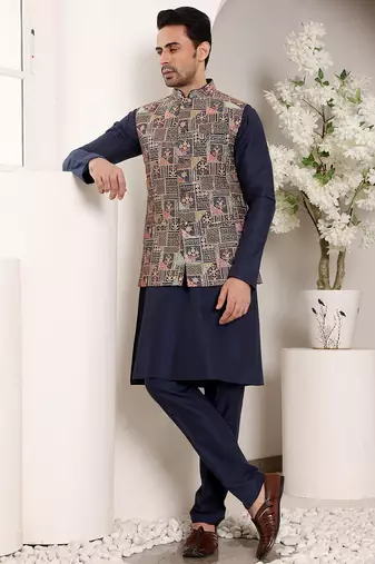 Cream cotton embroidered kurta pajama