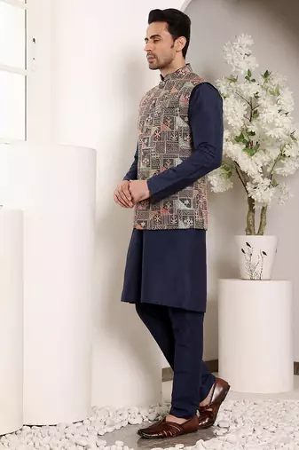 Cream cotton embroidered kurta pajama