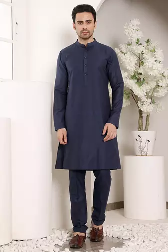 Cream cotton embroidered kurta pajama