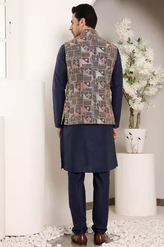 Cream cotton embroidered kurta pajama