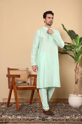 Off white viscose embroidered kurta pajama