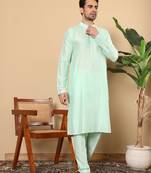 Off white viscose embroidered kurta pajama