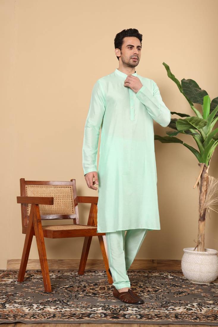 Off white viscose embroidered kurta pajama