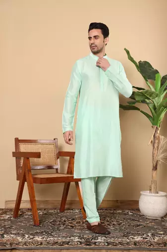 Off white viscose embroidered kurta pajama