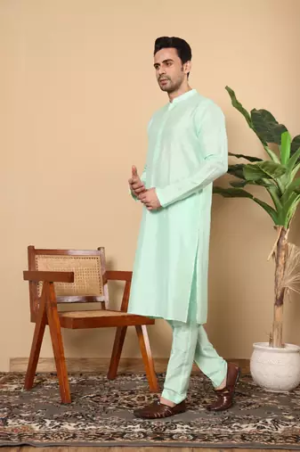 Off white viscose embroidered kurta pajama