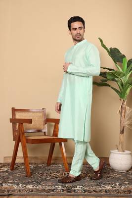 Off white viscose embroidered kurta pajama 4