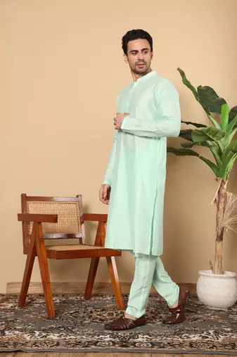 Off white viscose embroidered kurta pajama