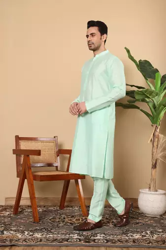 Off white viscose embroidered kurta pajama