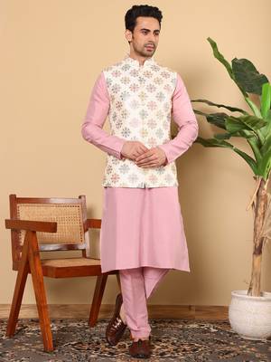 Pink viscose embroidered pajama 1