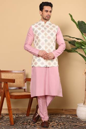 Pink viscose embroidered pajama