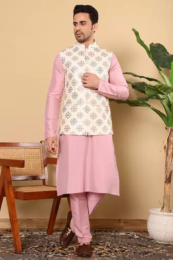 Pink viscose embroidered pajama