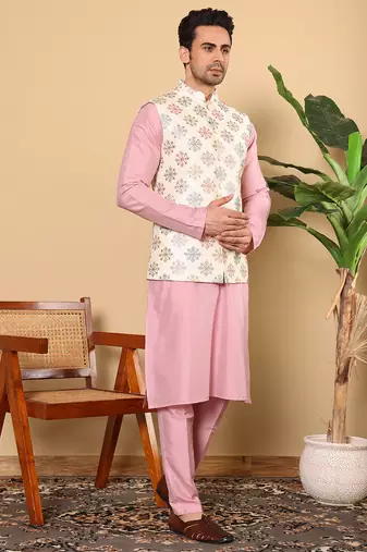 Pink viscose embroidered pajama