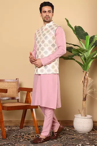 Pink viscose embroidered pajama